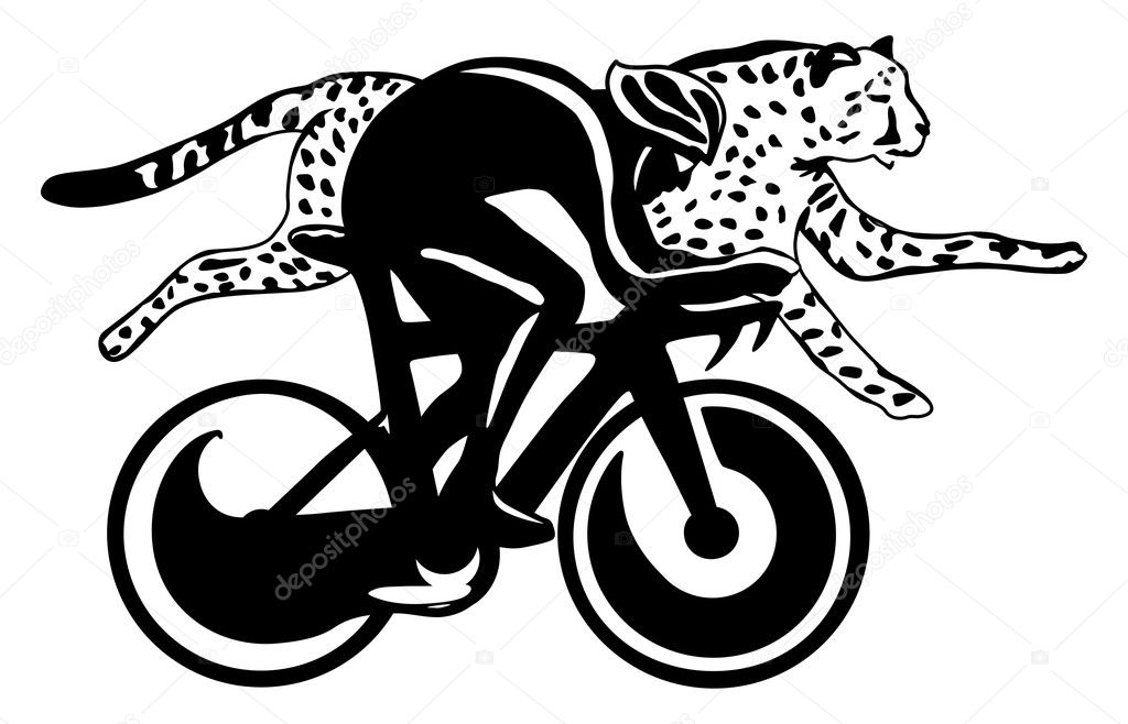 Cyclist and cheetah race, vector illustration