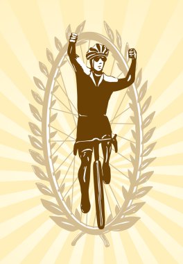 Cyclist celebrating his win, victory clipart