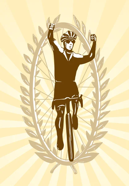 Rowerzysta świętuje swoje zwycięstwo, zwycięstwo — Wektor stockowy