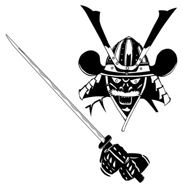 Samurai in mask, with sword clipart