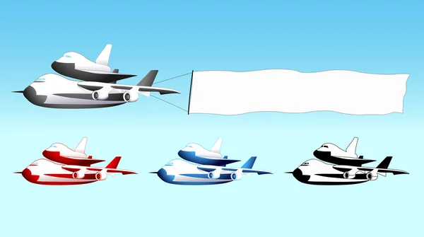 天空广告、 穿梭载体航空器与空白横幅 — 图库矢量图片