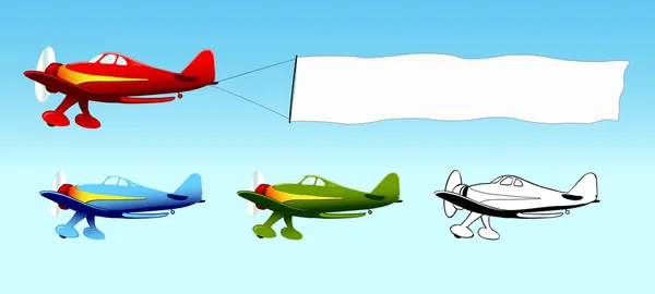 Plano con la bandera del cielo en blanco, publicidad aérea — Vector de stock