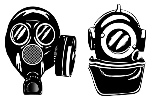 Gas mask and deep diver's helmet — Stock Vector