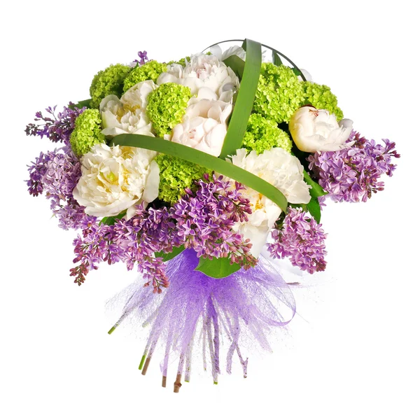 Bouquet of lilacs, roses and irises — Stock Photo, Image