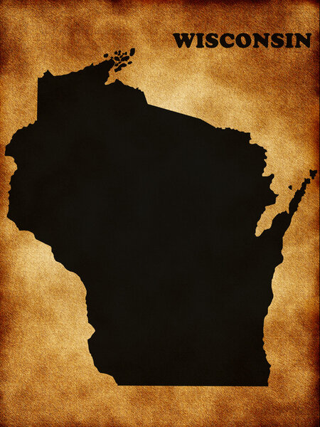 Map of Wisconsin state on the old texture