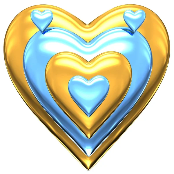 金黄色、 蓝色的心 — 图库照片