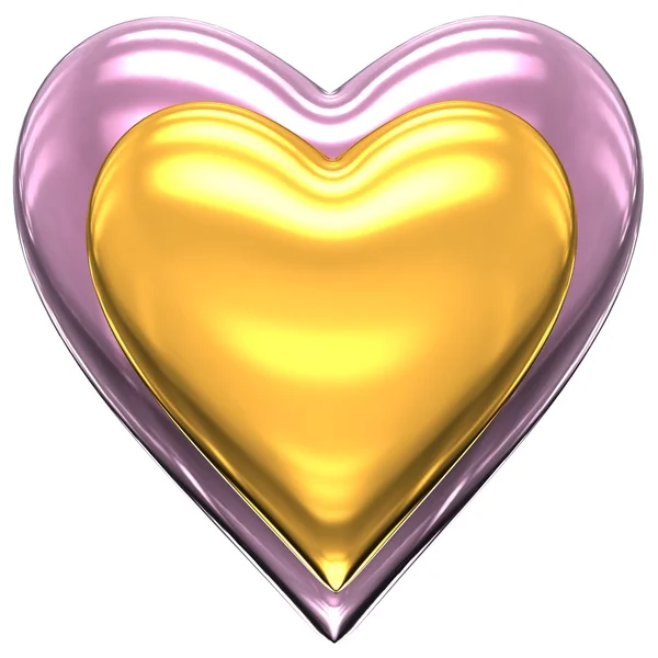 粉红色和黄金的心 — 图库照片