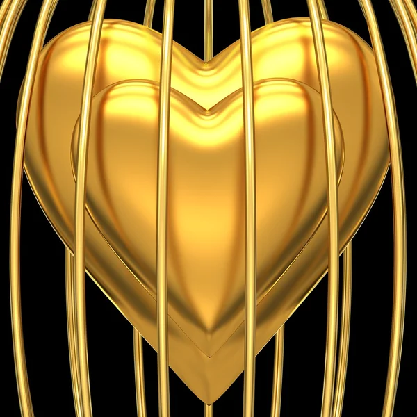 Χρυσό καρδιά σε χρυσό κλουβί — Φωτογραφία Αρχείου