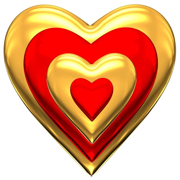 黄金和红色的心 — 图库照片