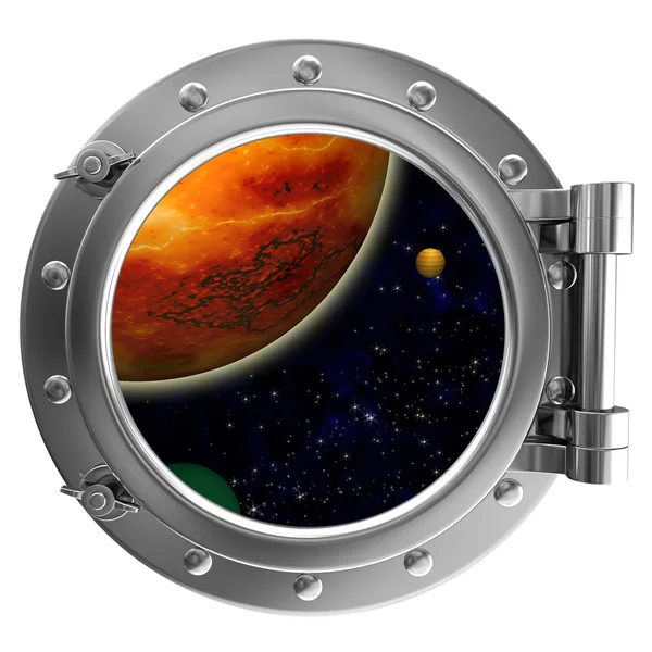 Porthole with a view of space — Stock Photo, Image
