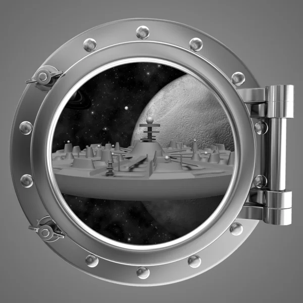 Порт с видом на космический корабль — стоковое фото