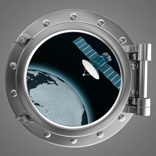 衛星ビューと舷窓 — ストック写真