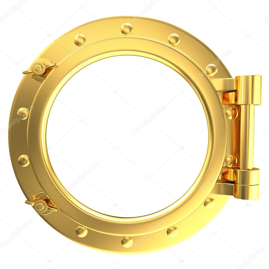 Illustration of a gold ship porthole