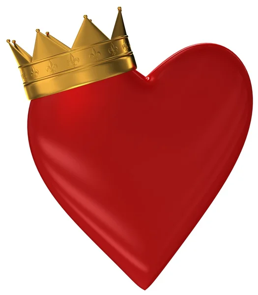 红色的心与金冠 — 图库照片