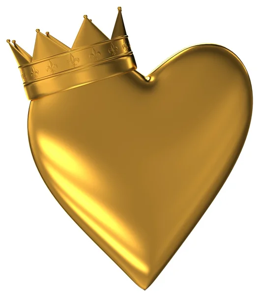 Coeur en or avec une couronne dorée — Photo