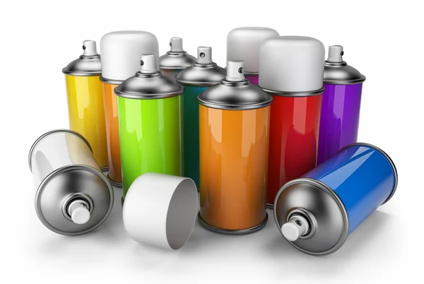 Grupo de latas de spray. Icono 3D aislado sobre fondo blanco —  Fotos de Stock