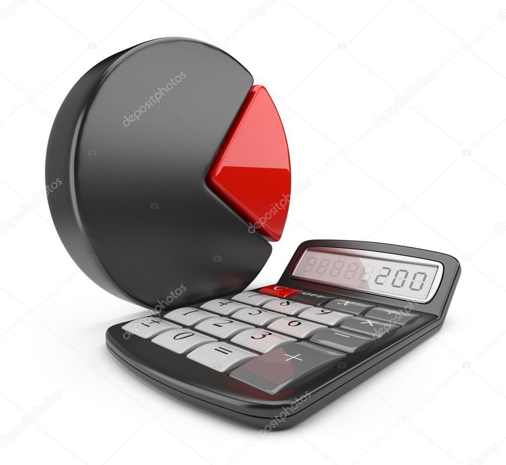 Calculator and circle chart. 3D icon isolated on white backgroun