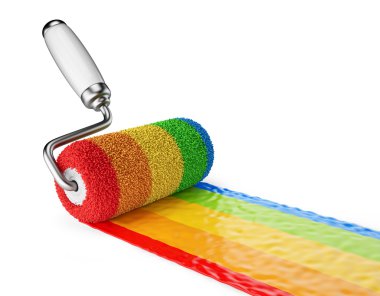 Multicolored paint roller. 3D Icon isolated on white clipart