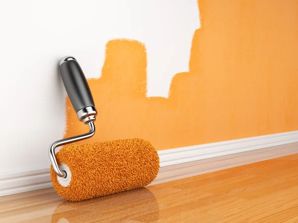 Pintura de uma parede vazia. Renovação em casa. Ilustração 3D — Fotografia de Stock