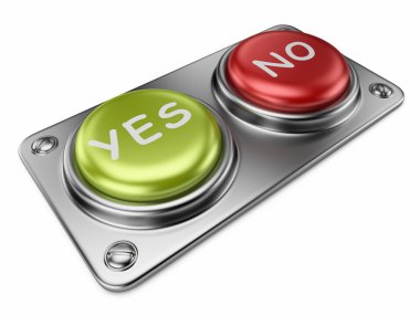 Yes and no buttons 3D. Choice concept. Isolated clipart