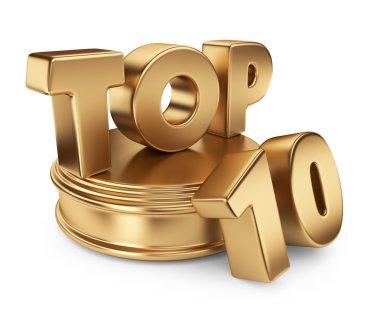 Golden top 10 on podium. 3D icon isolated on white background clipart