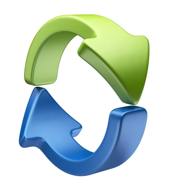 Setas ícone 3D. Símbolo de reciclagem isolado em branco — Fotografia de Stock