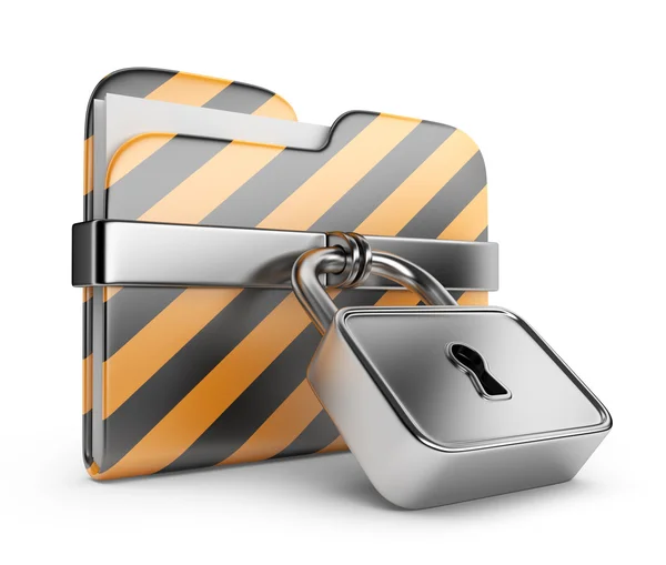 Folder with lock. Data security. 3D Icon isolated on white — Stock Photo, Image