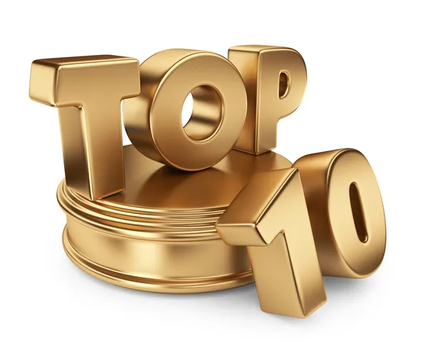 Top 10 de oro en el podio. Icono 3D aislado sobre fondo blanco — Foto de Stock