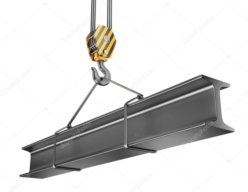 Crane hook with steel girder 3D. Isolated on white background