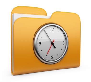 Folder with clock. Office concept. 3D Icon isolated clipart