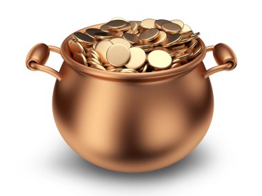 Pot of golden coins. Traditional holiday. 3D Icon isolated clipart