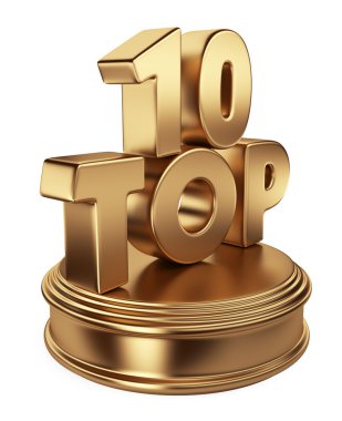 Golden top 10 on podium. 3D icon isolated on white background clipart