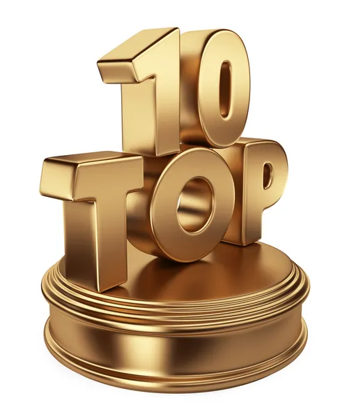 Top 10 d'oro sul podio. Icona 3D isolata su sfondo bianco — Foto Stock