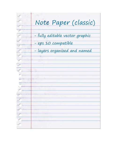Classic Note Paper — Stock Vector