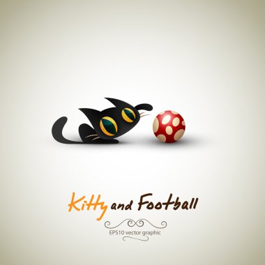 Little Cat playing with Football clipart