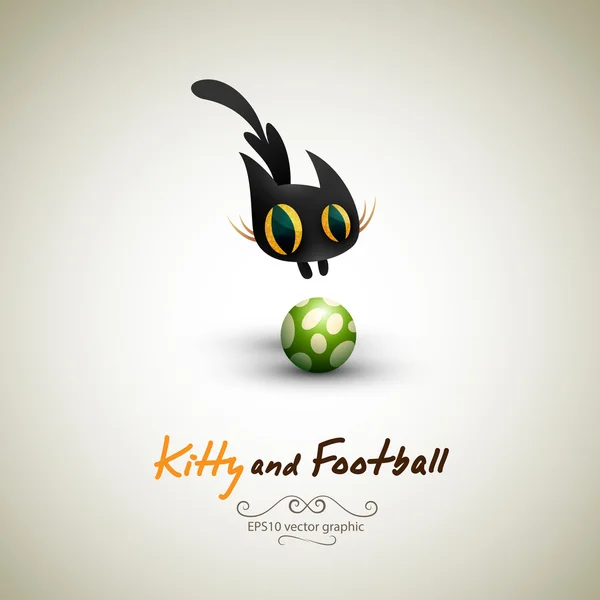 Little Cat playing with Football — Stock Vector