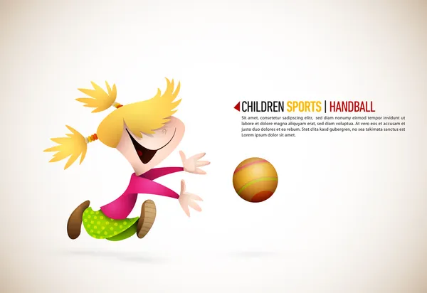 Petite fille jouant au handball — Image vectorielle