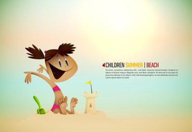 Little Girl Building Sand Castle on the Beachl | Sunny Seashore clipart