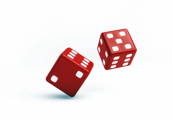 在白色背景上的红色骰子 3d 插图 — 图库照片