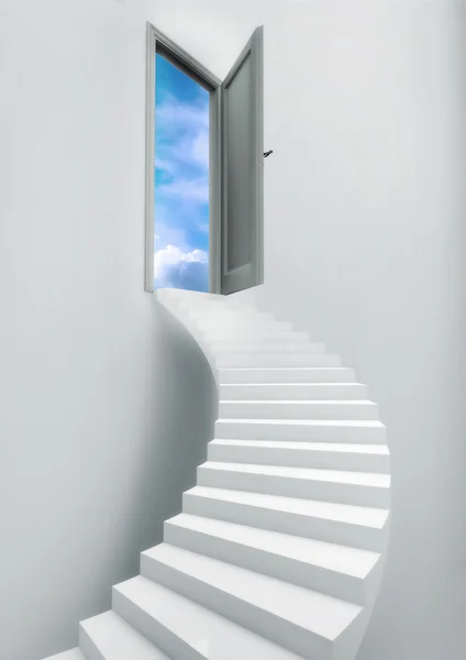 Drabina schody niebo wolności niebieskie drzwi — Zdjęcie stockowe