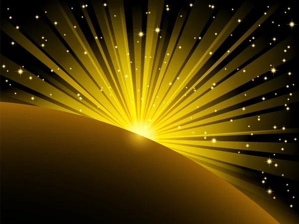 Wiązki światła i gwiazdy nad planetą — Wektor stockowy