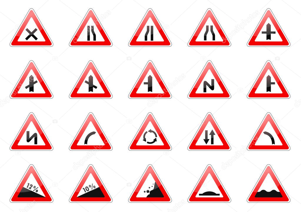 Set of glossy road signs