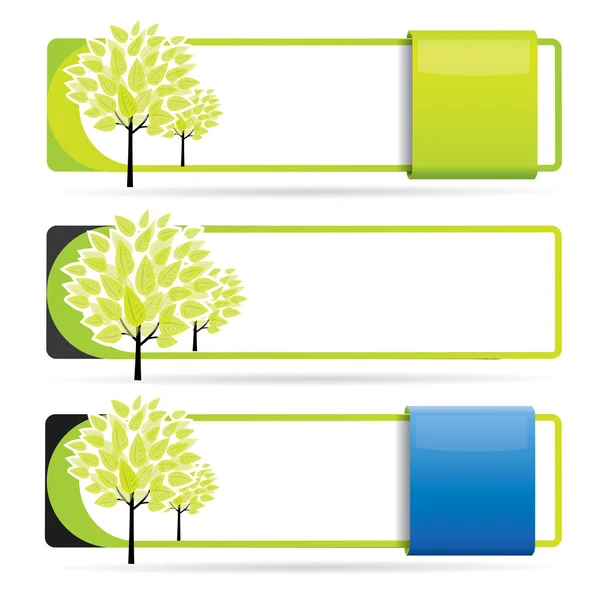 Векторные природные баннеры с зелеными цветами и деревьями — стоковый вектор