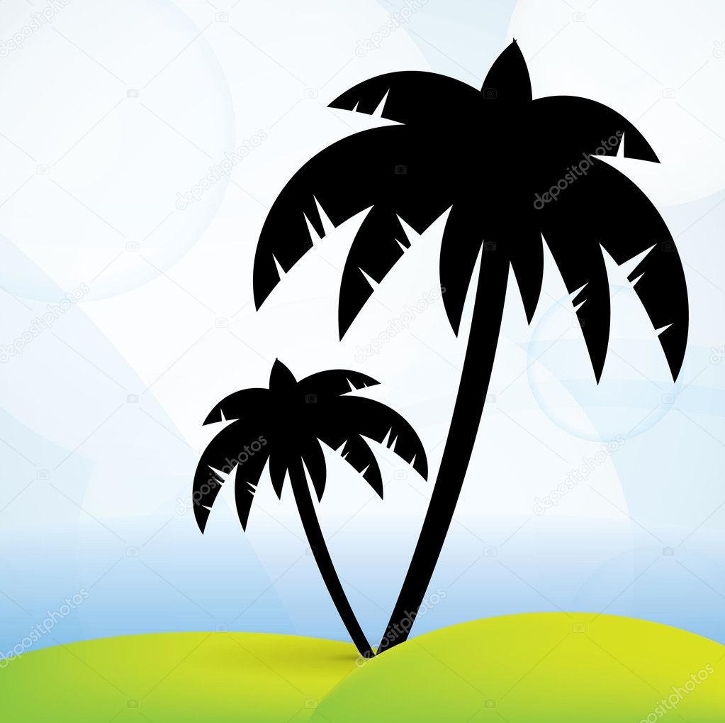 Palm trees on green land, vector