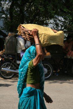 Basket on Head, Old Lady - Agra, India clipart