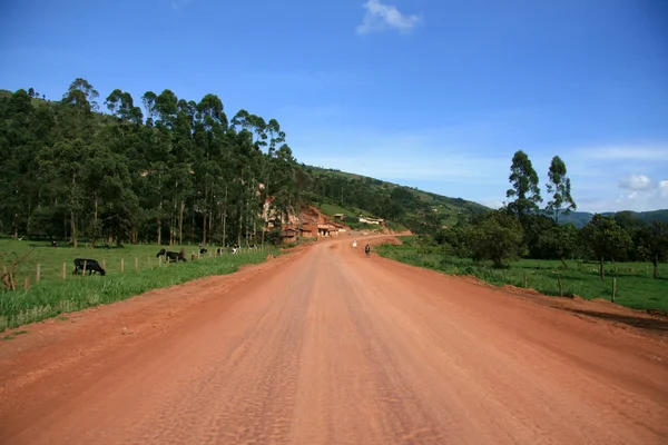 Winding Road førende gennem Kisoro Uganda, Afrika - Stock-foto