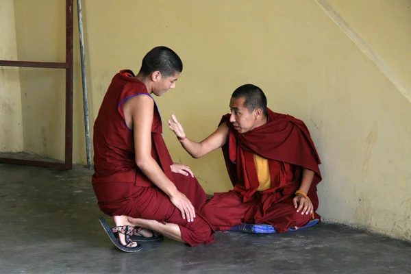 Monniken bespreken bij huis van dalai lama, india — Stockfoto