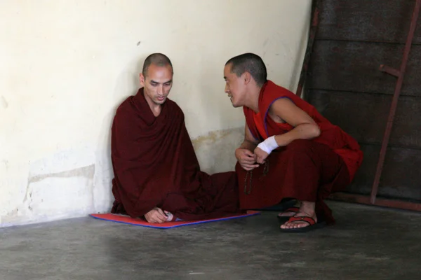 Monniken bespreken bij huis van dalai lama, india — Stockfoto