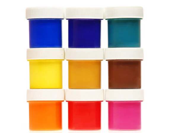 Multi-colored gouache paint isolated on a white background — Stock Photo, Image