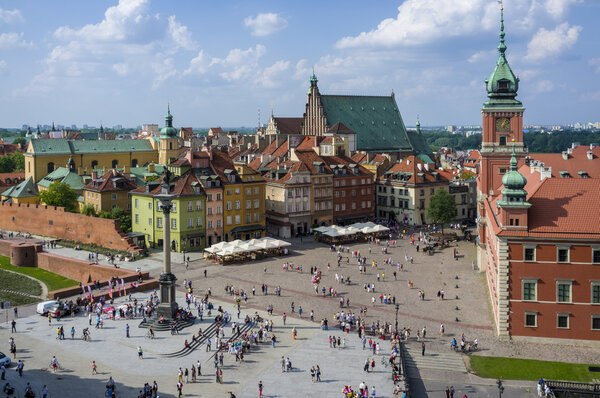 Aerial view of the Warsaw's old town in Poland